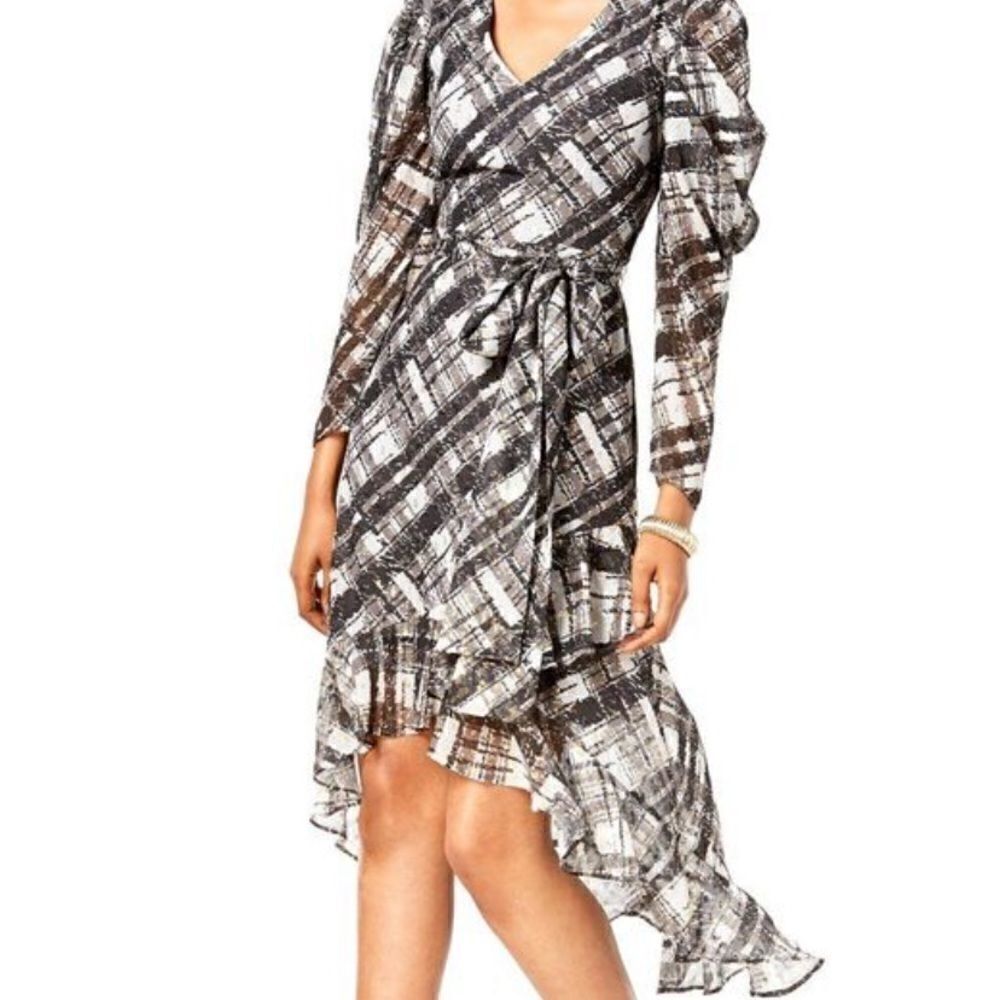 TAYLOR WOMAN Women's Metallic Plaid Cocktail Dress High Low